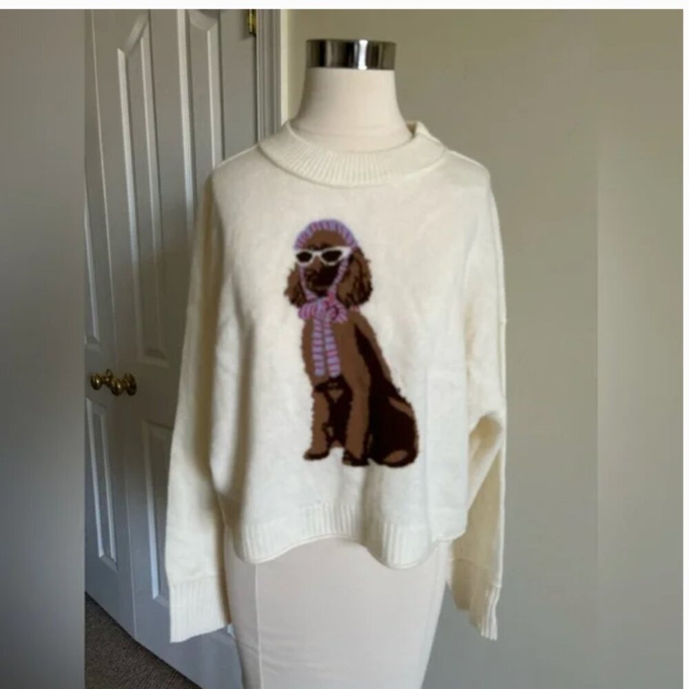 Anthropologie The Goldie Crew Neck Cashmere Blend Dog Sweater Size S
